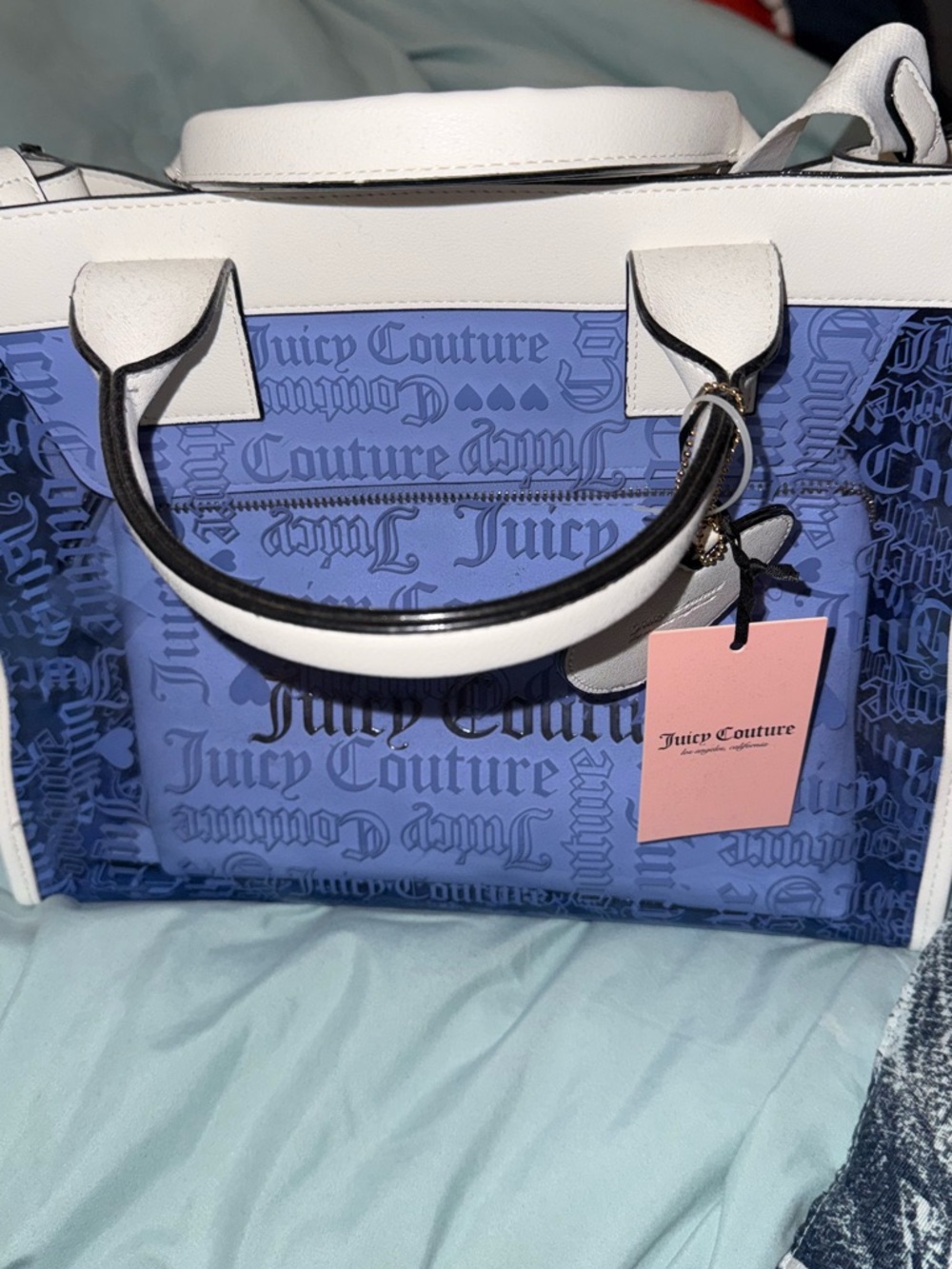Juicy Couture White & Blue Logo Satchel